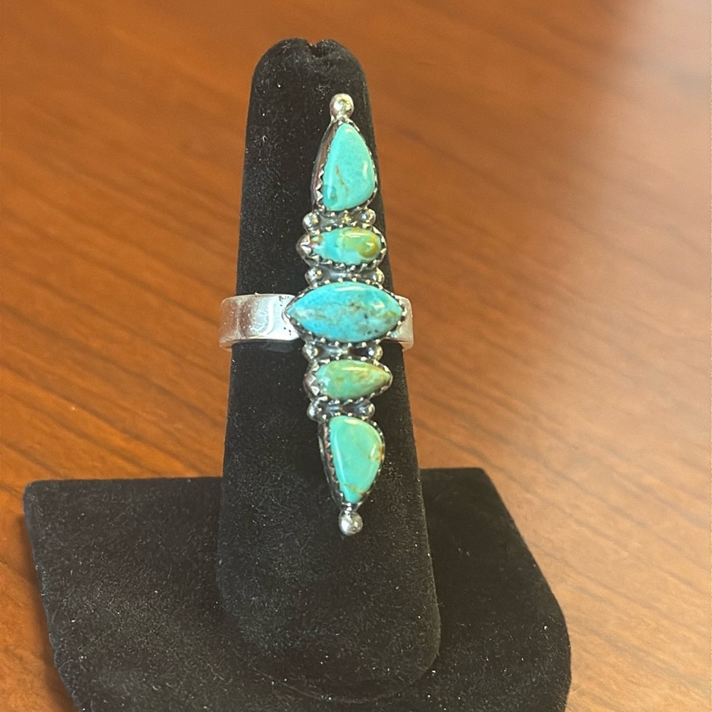 Turquoise & 925 Sterling Silver Bar Ring - Adjustable